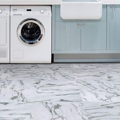 FloorPops FP3329 Opaline Peel Stick Floor Tiles, White & Off-White (Pack of 2)