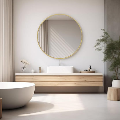 Sweetcrispy 36 Inch Round Wall Mirror, Bathroom Mirror for Over Sink | Tempered Glass, Anti-Fog & Waterproof Round Mirrors for Bathroom, Entryway, Bedroom, Shatterproof Design, Gold