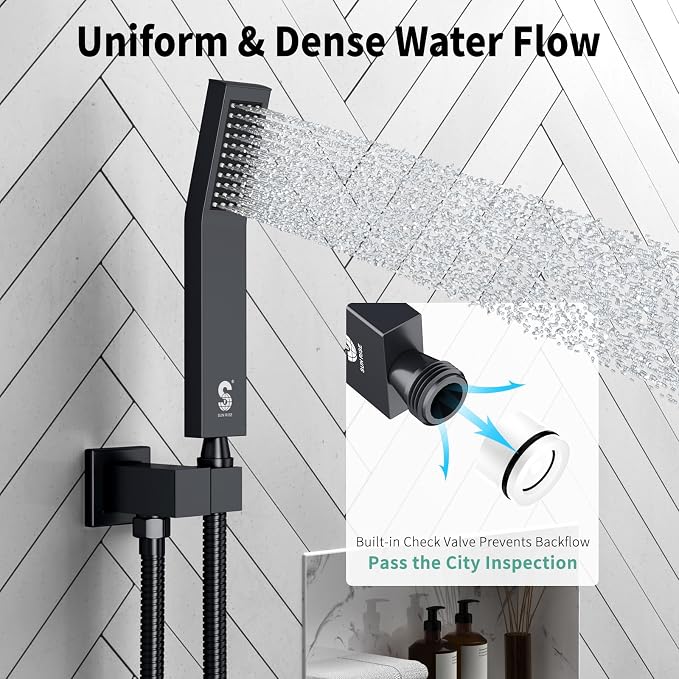 SR SUN RISE 16 Inches Matte Black Shower Set System Bathroom Luxury Rain Mixer Shower Combo Set Ceiling Mounted Rainfall Shower Head Faucet (Contain Shower Faucet Rough-In Valve Body and Trim)
