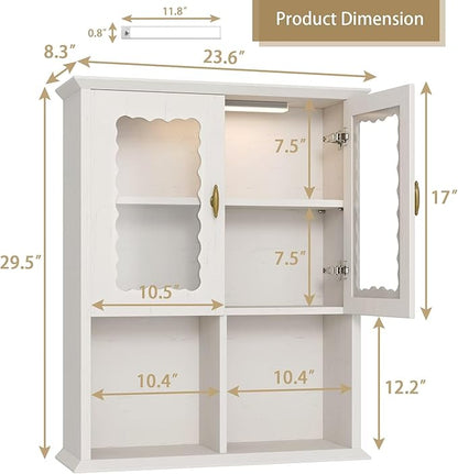 CJL Bathroom Wall Cabinet with Motion Sensor Led Light, Over The Toilet Storage Cabinet, 23.6'' x 29.5'' Medicine Cabinet of Mid-Century Modern Design with Acrylic Door, White