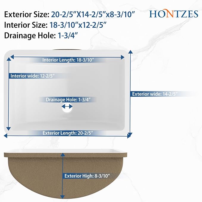 White Undermount Bathroom Sink 20.4"x14.4"Ceramic Basin | Modern Porcelain Under Counter Bathroom Vanity Sink, Interior Bowl 18.3" x 12.4", Rectangular Undermount Basin with Overflow