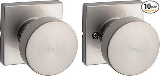 Kwikset Pismo Interior Passage Door Knob, Handle for Closet and Hallway Doors, Non-Locking Doorknob in Satin Nickel, with Microban Protection (Pack of 10)