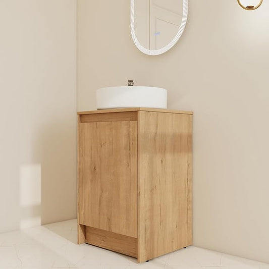 20'' Freestanding Bathroom Vanity with Sink, 20 Inch Floor Stand Cabinrt Set, Modern Vanity Cabinet with Soft-Closed Door, Space Saving Design for Small Bathroom, White Ceramic Basin