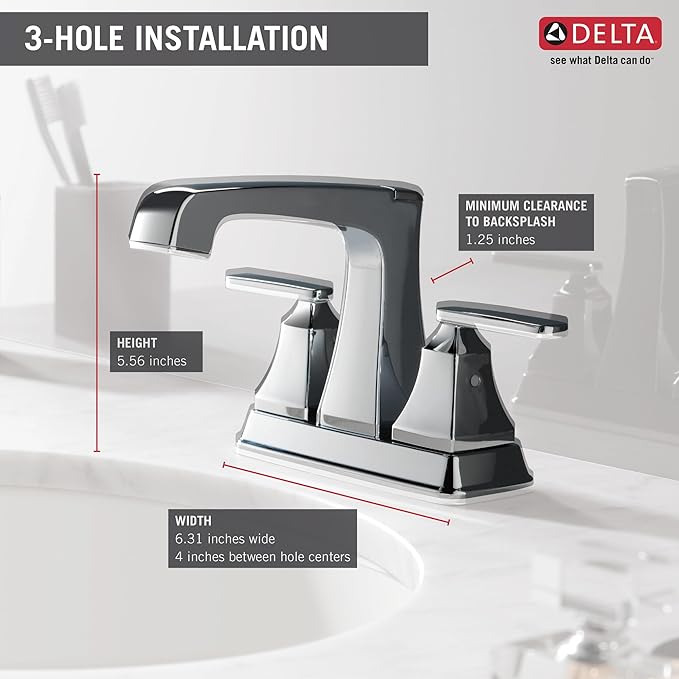 Delta Faucet Ashlyn Centerset Bathroom Faucet, Chrome Bathroom Sink Faucet, 2 Handle Bathroom Faucet, Diamond Seal Technology, Metal Drain Assembly, Chrome 2564-MPU-DST