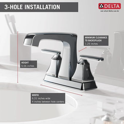 Delta Faucet Ashlyn Centerset Bathroom Faucet, Chrome Bathroom Sink Faucet, 2 Handle Bathroom Faucet, Diamond Seal Technology, Metal Drain Assembly, Chrome 2564-MPU-DST