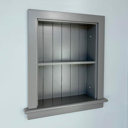 Fox Hollow Furnishings 14x18 Aiden Recessed Wall Niche Medicine Cabinet Replacement, in The Wall Bathroom Cabinet Insert Shelf/Shelves, Made in North America, Real Wood, NO MDF, Beadboard, Dark Gray