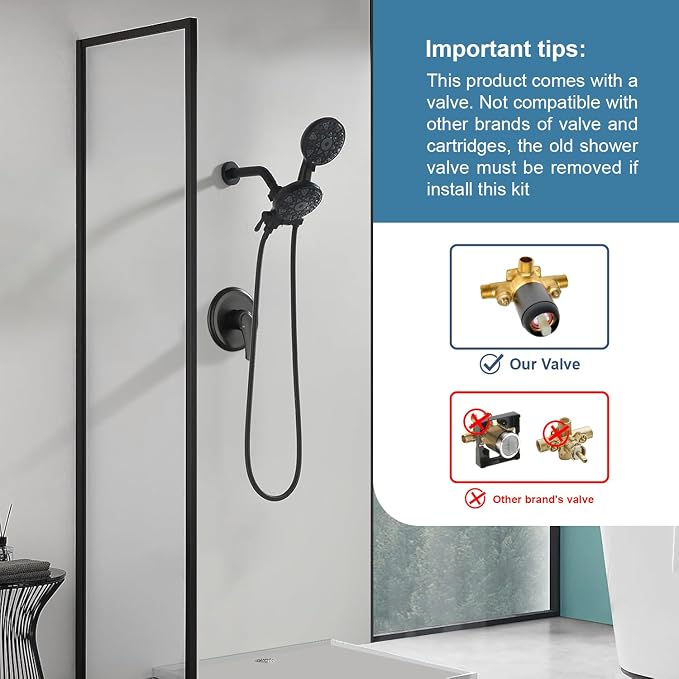 Matte Black Shower Faucet Set Complete Shower Kit Shower Systems Dual Shower Head and Handheld 2 in 1 Combo Set Shower Trim Kit Shower Fixtures