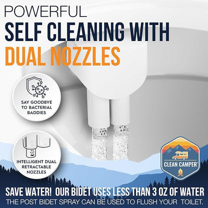 RV Bidet – Only Fits Thetford V, Thetford VI & SeaFlo Plastic Toilets – Not for Porcelain RV Toilets– Easy Install, Front & Rear Spray, Saves 80% TP – Best RV Bathroom Upgrade