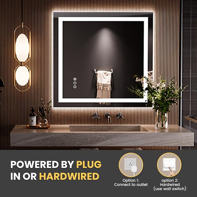 LOAAO 28"X30" LED Bathroom Mirror with Lights, UL Listed | Anti-Fog, Dimmable, 3 Color Temperature, Backlit + Front Lit, Memory Function, Tempered Glass
