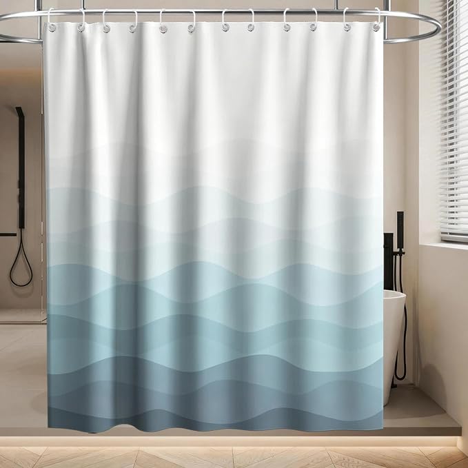 Luxury Modern Ocean Shower Curtain Abstract Funky Cute Striped Aesthetic | Art Shower Curtains for Bathroom, Waterproof Bath Curtain with Hooks Machine Washable Bathtub Curtains 72x84 Inch Blue