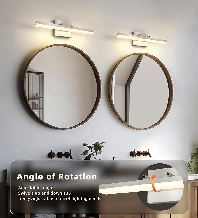 Brushed Nickel Vanity Lights - Dimmable 5CCT Bathroom Lighting Fixtures Over Mirror, Adjustable Angle Wall Light, 15.75" Long 12W LED Bar Light