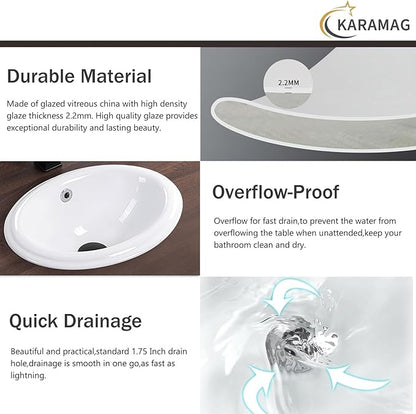 Bathroom Vessel Sink 16'' x 12'' Semi Recessed Bathroom Sink Oval Drop-in Vanity Sink with Overflow White Ceramic Modern Art Basin