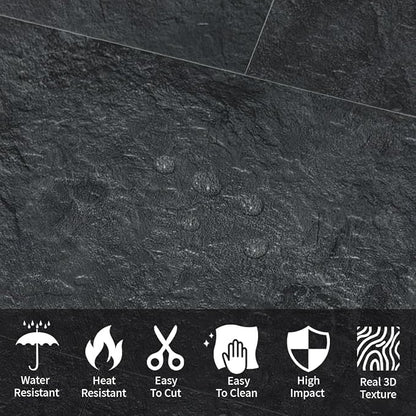 AULIGET 2-Piece Black Slate Peel and Stick Backsplash Wall Tiles, 6" x 12" PVC Faux Stone Stick on Tiles for Backsplash Kitchen, Bathroom, Laundry Room, Camper, Fireplace