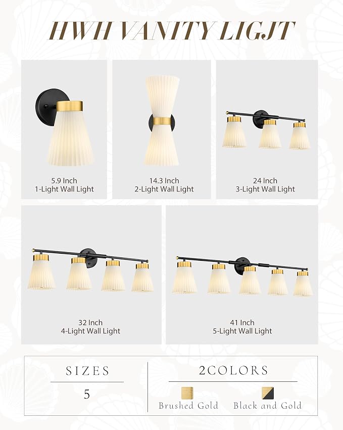 HWH 1-Light Bathroom Wall Sconce, Black and Gold, Modern, 5HZG97B BK+BG | Install Facing Up or Down, 5.9 x 7.3 x 9.4-Inch Fixture, E26 Bulb Max 60W, Bulb Not Included, Mounting Hardware Included