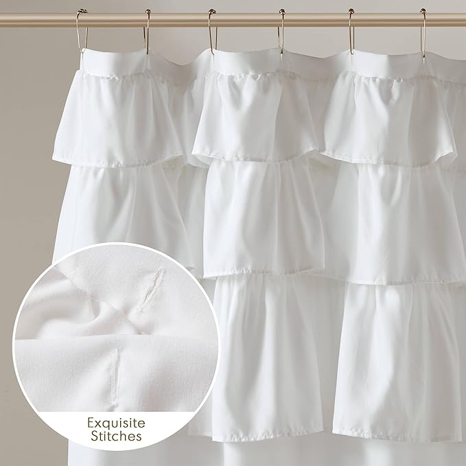 Madison Park Grace Ruffle Shower Curtain for Bathroom, 72"x 72", White | Farmhouse Cottage Top, Machine Washable, Shabby Chic Ruffled Decor Fabric, Privacy Screen, Solid Color