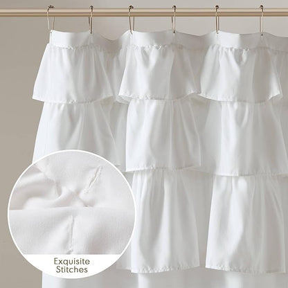 Madison Park Grace Ruffle Shower Curtain for Bathroom, 72"x 72", White | Farmhouse Cottage Top, Machine Washable, Shabby Chic Ruffled Decor Fabric, Privacy Screen, Solid Color