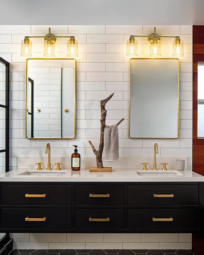 Gold Bathroom Light Fixtures, 3-Light Vanity Light Over Mirror Lighting with Cylinder Glass Shade, KW-7306-3