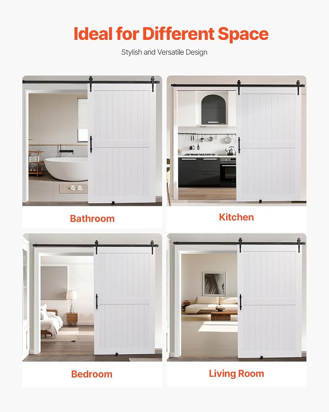 VEVOR Sliding Barn Door, 48 x 84 inch, High-Strength MDF Panel, Barn Door with Hardware Kit, Water-Proof PVC Surface, Easy to Install, H-Frame, Smoothly and Quietly Sliding for Living Room, Bathroom