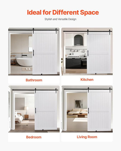 VEVOR Sliding Barn Door, 48 x 84 inch, High-Strength MDF Panel, Barn Door with Hardware Kit, Water-Proof PVC Surface, Easy to Install, H-Frame, Smoothly and Quietly Sliding for Living Room, Bathroom