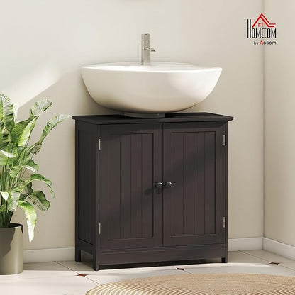 HOMCOM Under Sink Bathroom Cabinet, Pedestal Sink Storage Cabinet with 2 Doors, Shelf and U-Shape, Coffee