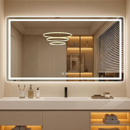 LED Bathroom Mirror with Lights, 30 x 55 Lighted Vanity Wall Mirror | Backlit and Frontlit, Anti-Fog, Dimmable 3 Colors, Shatter-Proof Tempered Glass, Memory Function, Plug-in/Hardwired