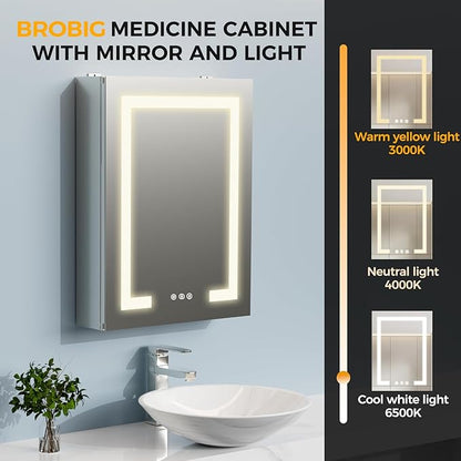 16 * 24 Smart LED Lighted Bathroom Medicine Cabinet Mirror with Touch Control, 3-Color Temperature, Stepless Dimming, 1-Hour Auto-Off – Ideal for Modern Bathrooms and Makeup Routines