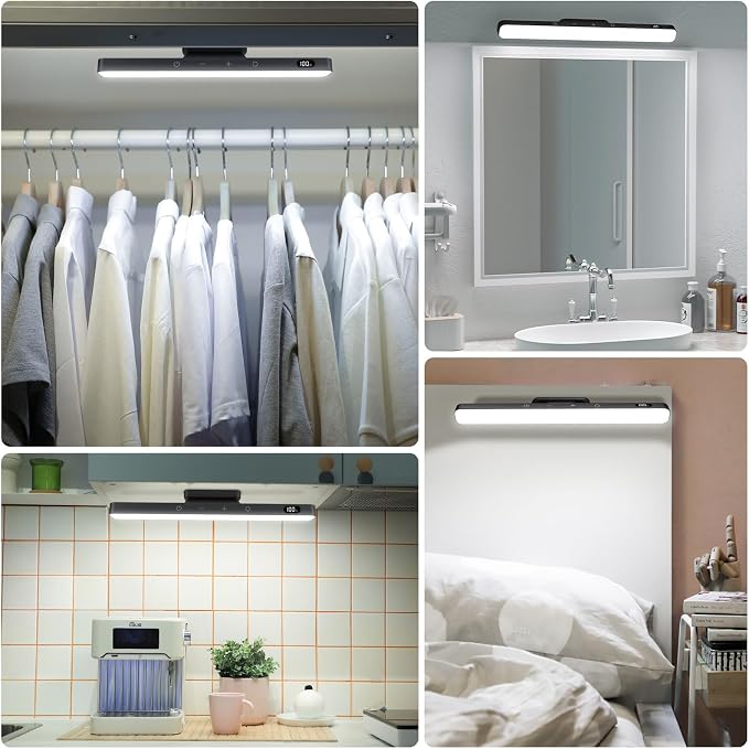 WILLED 5W Dimmable Mirror Lights,3 Colors Adjustable Makeup Light with 120 LED,2500mAh Rechargeable Under Cabinet Led,Stick on Touch Light,Magnetic Wall Light for Cabinet,Kitchen,Closet,Bedside,Desk