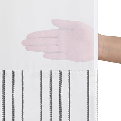 Americanflat 72x75 Hookless Shower Curtain - Water-Resistant Cottage Stripe Shower Curtain with Sheer Panel, Snap-in Liner, and Durable Grommets - 100% Polyester - Black, Grey and White