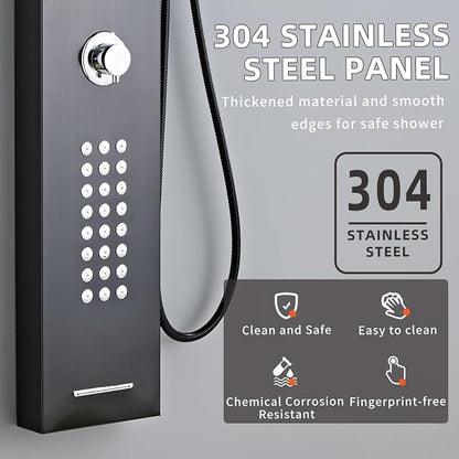 Lengthened Shower Panel Tower System Rain Shower Head | Rainfall Waterfall Shower,Handheld High Pressure Rain Massage System(Black)