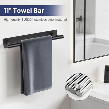 Lairuier Matte Black Bathroom Hardware Set, Adhesive or Screw Wall Mounted | Bathroom Accessories Set, Adhesive or Screw Wall Mount Toilet Paper Holder and Hand Towel Bar Holder, No Drill 2 Towel Hooks