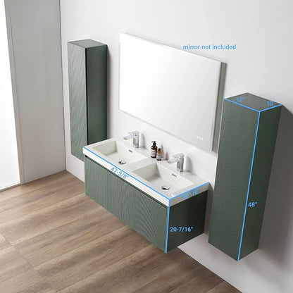 Blossom 48 Inch Double Sink Bathroom Vanity with Side Cabinets, All Wood Wall Mounted Floating Bathroom Vanity with Acrylic Sink, Soft-Close Drawers, Bathroom Vanities, Aventurine Green