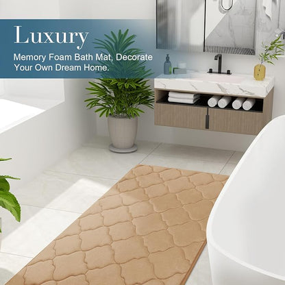 OLANLY Memory Foam Bath Mat Rug 44x24, Ultra Soft and Absorbent Bathroom Rugs, Non-Slip, Comfortable, Machine Washable Bath Carpet for Bathroom Floor, Tub Shower and Home Decor Accessories, Dark Beige