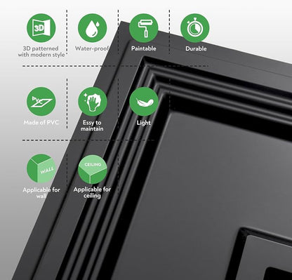 STICKGOO Black Drop Ceiling Tile 2ft x 2ft, Ceiling Panel High-Grade PVC Coverings 24 x 24in - 24 Pack Cover 96 Sq. Ft
