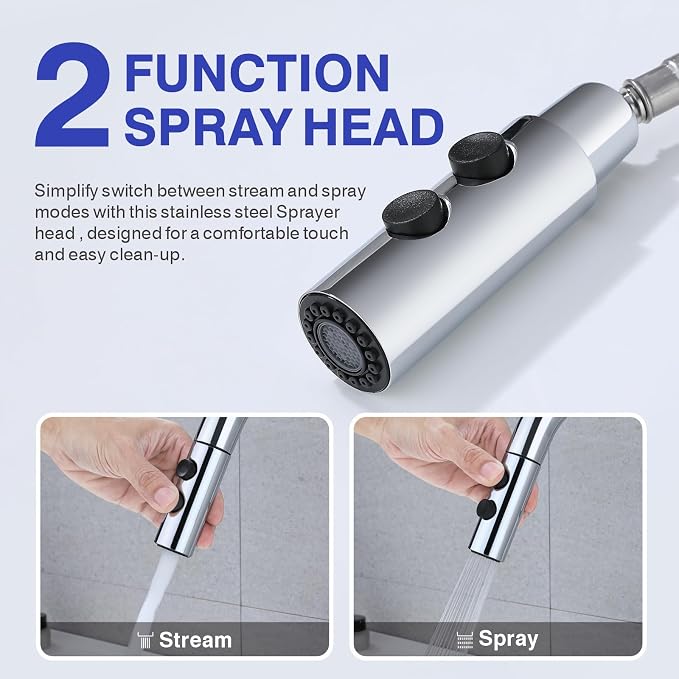 Bathroom Faucet with Sprayer, Chrome Single Hole with Pop-Up Drain | Kablle Single Handle Pull Out 1 or 3 Hole Laundry Bar Basin Faucet with Deck Plate, KBL-7002C-CL