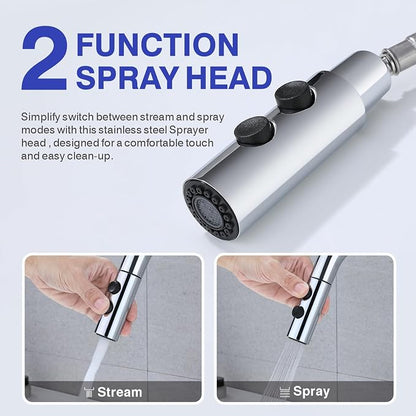 Bathroom Faucet with Sprayer, Chrome Single Hole with Pop-Up Drain | Kablle Single Handle Pull Out 1 or 3 Hole Laundry Bar Basin Faucet with Deck Plate, KBL-7002C-CL