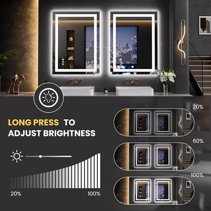 LOAAO 23.6"x31.5" LED Bathroom Mirror with Lights, UL Listed | Anti-Fog, Dimmable, 3 Color Temperature, Backlit + Front Lit, Memory Function, Tempered Glass
