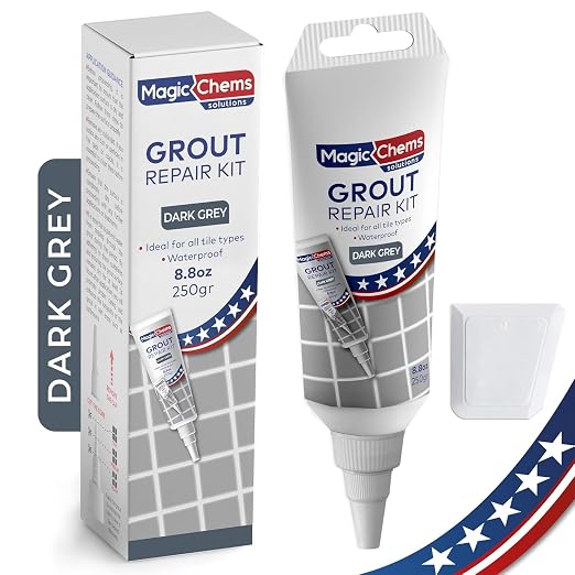 Tile Grout Repair, Dark Grey 8.8 oz/250gr. Fast Drying Grout Repair Kit, Grout Filler Tube Repair Kit, Tile Grout Paint, Grout Sealer Restore and Renew Bathroom Floor, Tile Gaps, Joints, Lines