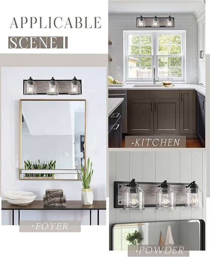 Vanity Lights for Bathroom Large 23", Farmhouse Rustic Vanity Light with Bubble Glass Shades, Gray 3 Light Bathroom Lighting Fixtures Over Mirror, Bath Wall Sconce Home Decor