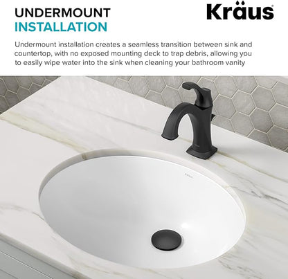 KRAUS Elavo 19.25 in. Oval Porcelain Ceramic Undermount Bathroom Sink in White with Overflow Drain, KCU-272