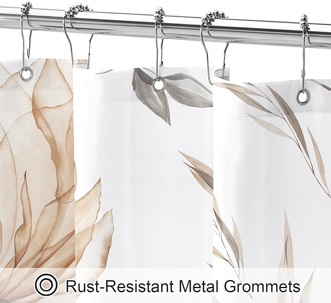Litabel Extra Long Boho Watercolor Floral Shower Curtain 72 x 84, Light Brown and Grey Ink Painting Style Flower Shower Curtains for Chic Elegant Bathroom, Artistic XL Fabric Cloth Shower Curtain
