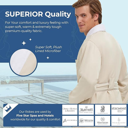 MONARCH Unisex Plush Lined Microfiber Bath Robe - Soft Shell with Polyester Lining, Resort-Grade Hotel & Spa Robe with Pocket