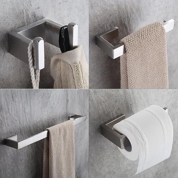 Fapully Four Piece Bathroom Accessories Set Stainless Steel Brushed Nickel | Wall Mounted,Towel Bar Set