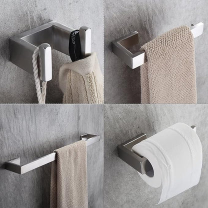 Fapully Four Piece Bathroom Accessories Set Stainless Steel Brushed Nickel | Wall Mounted,Towel Bar Set