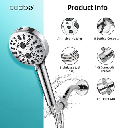 Filtered Shower Head with Handheld - High Pressure 9 Spray Modes Showerhead with 16-Stage Water Softener for Hard Water - Purifying Detachable Hand Held Shower Head, Chrome