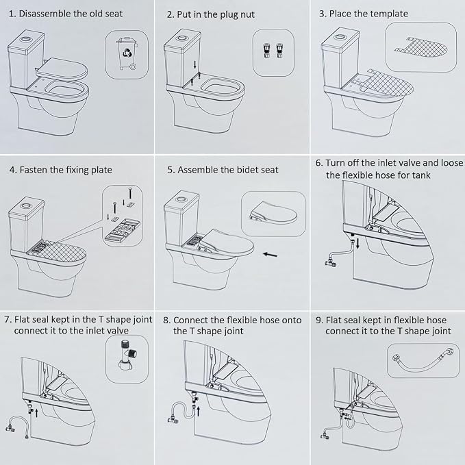 Non-Electric Bidet Toilet Seat, Round Fit with Quiet-Close Lid, Dual Nozzles for Rear & Feminine Wash, Easy DIY Installation