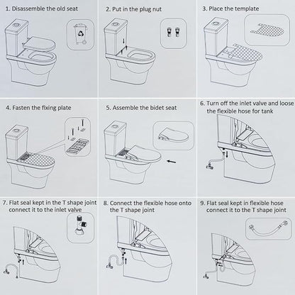 Non-Electric Bidet Toilet Seat, Round Fit with Quiet-Close Lid, Dual Nozzles for Rear & Feminine Wash, Easy DIY Installation