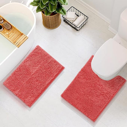 Hearth & Harbor Bathroom Rugs, Chenille Bath Mat - Machine Washable Bath Mats for Bathroom Non-Slip Backing Rubber, Quick Dry Bathroom Mat - Rose 17x24-20x24