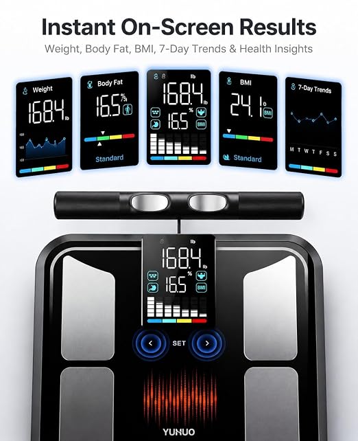 YUHUO Smart Scale for Body Weight, 8-Electrode Digital Bathroom Scale with BMI, Body Fat, Muscle Mass, Segmental Full Body Composition Analyzer, 28 Metrics Bluetooth App Sync