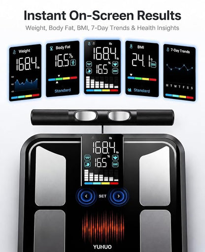YUHUO Smart Scale for Body Weight, 8-Electrode Digital Bathroom Scale with BMI, Body Fat, Muscle Mass, Segmental Full Body Composition Analyzer, 28 Metrics Bluetooth App Sync