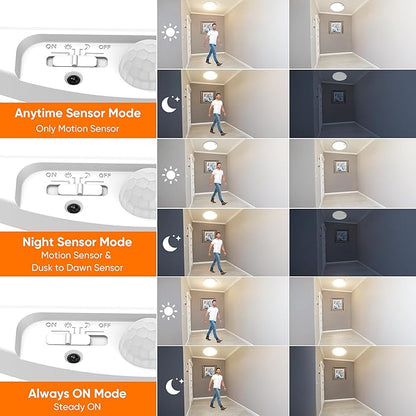 Rechargeable Motion Sensor Ceiling Light, 12000mAh Battery Closet Light | 12" Wireless Battery Powered LED Shower Light, Magnetic Cordless Ceiling Light with Remote, Overhead Lamp for Pantry, 2-Pack